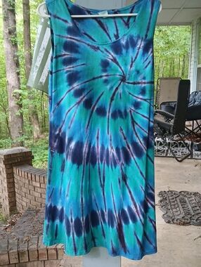 Sleeveless Tie-Dye Midi Dress. Teal & Navy. Sz.L.